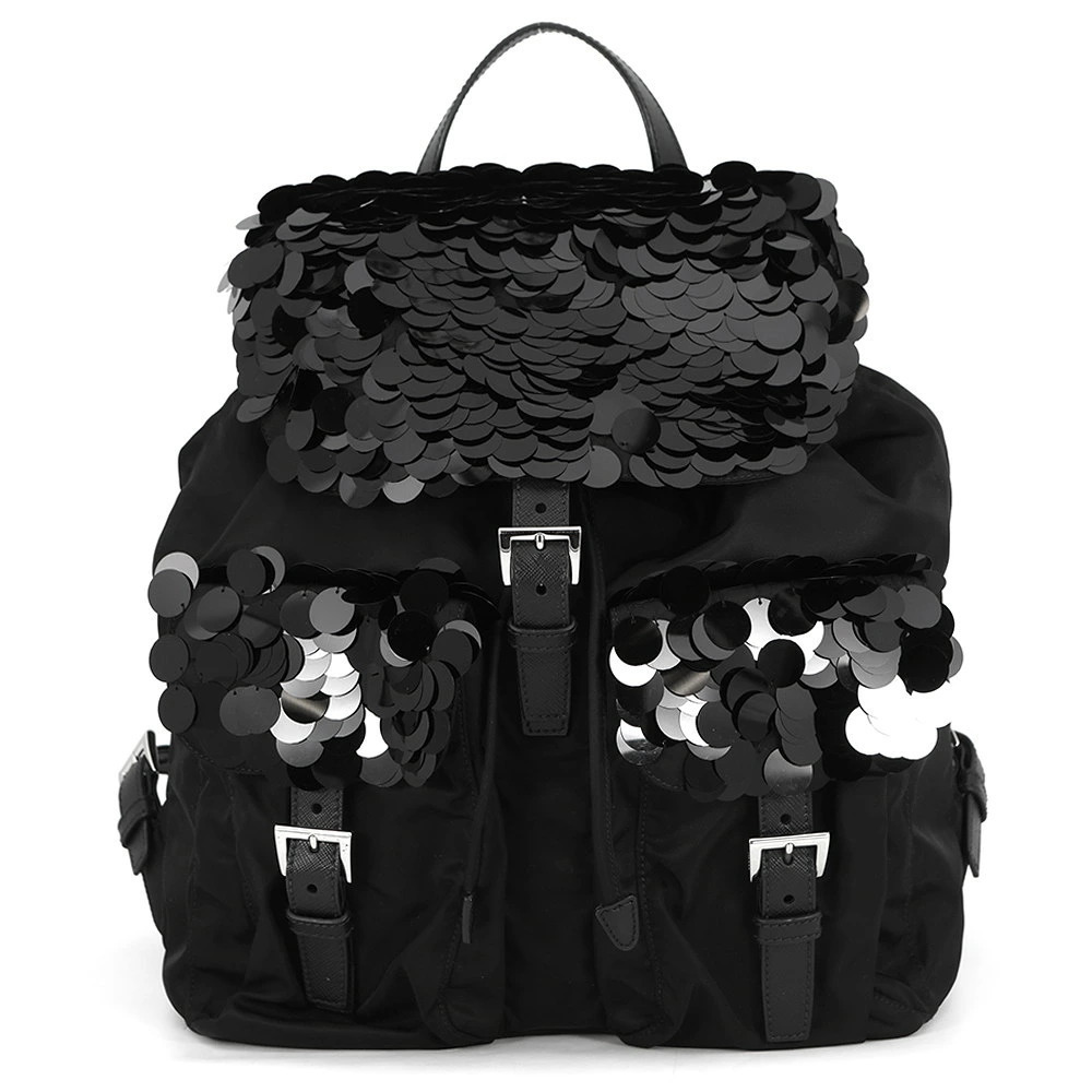 Prada Sequin Backpack Bag Black